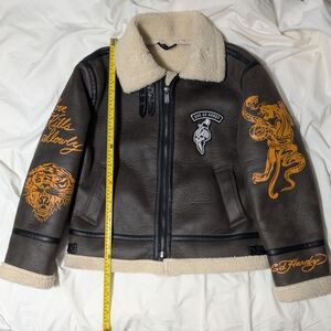 Ed Hardy Gray and Cream Varsity Jacket